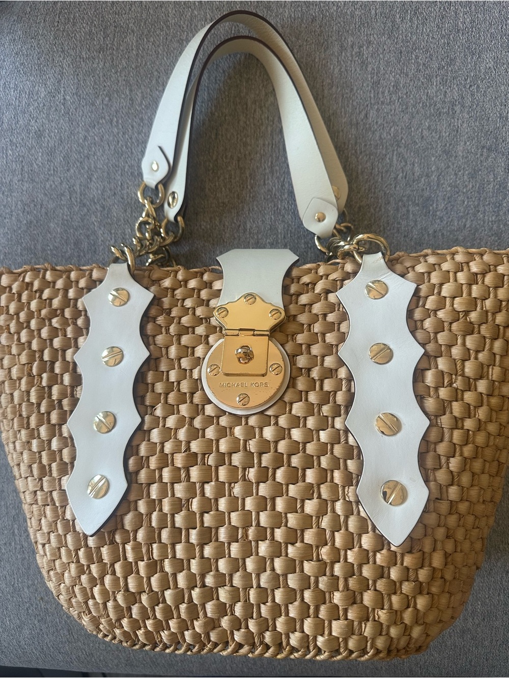 RARE Michael Kors Santorini LARGE Straw Tote Bag - Excellent Condition!